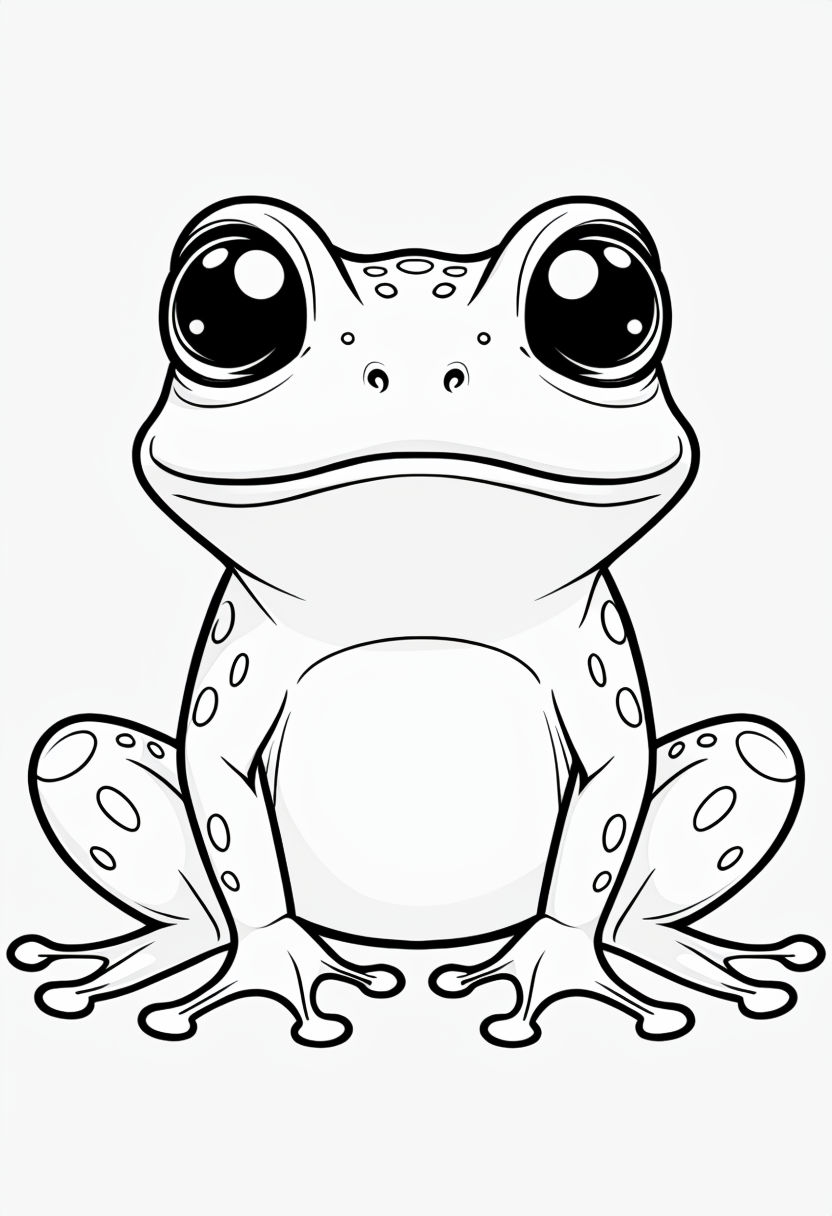 Cute Cartoon Frog Line Drawing for Kids Coloring Book Pages