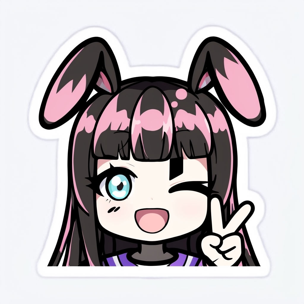 Playful Chibi Anime Character with Bunny Ears Sticker