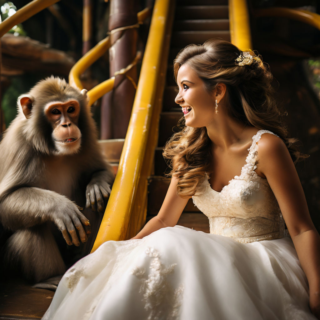 A monkey in a wedding dress