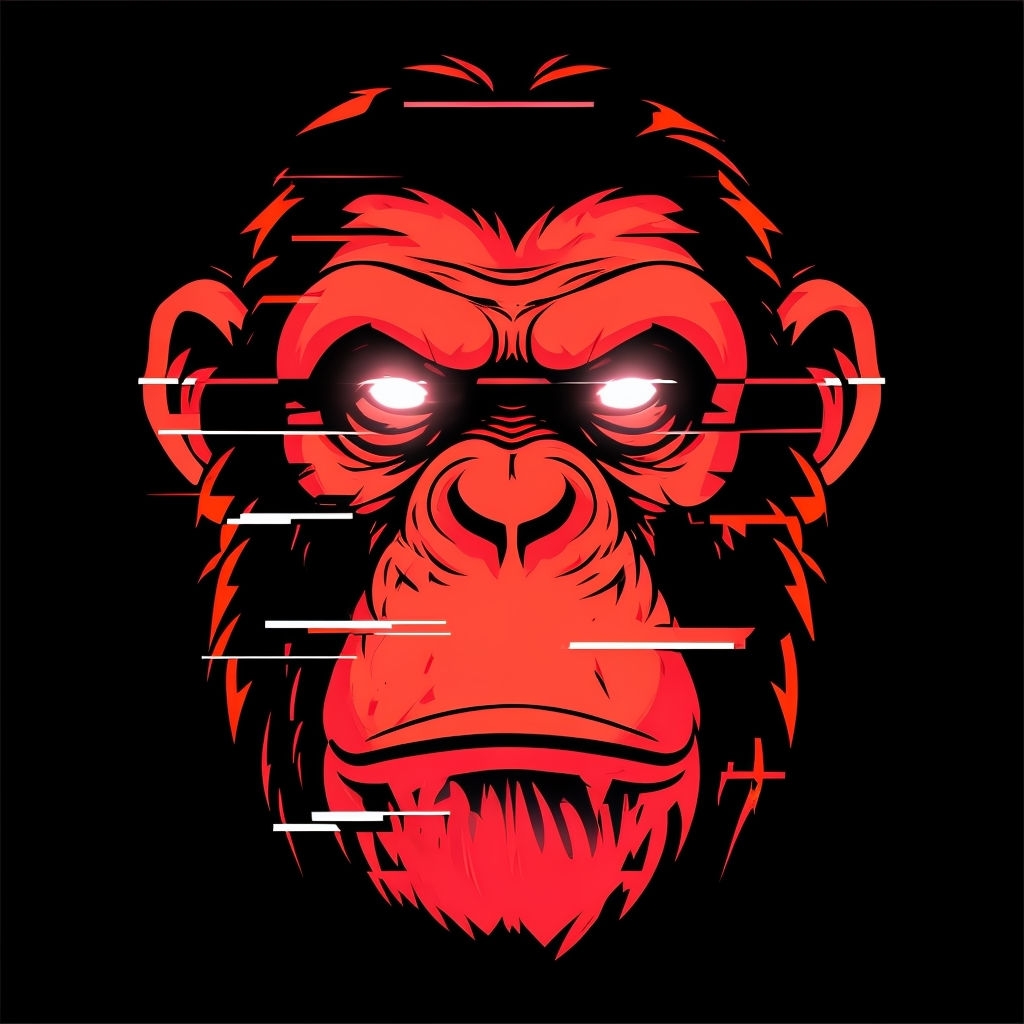 Glitch-Effect Chimpanzee Face Art T-Shirt