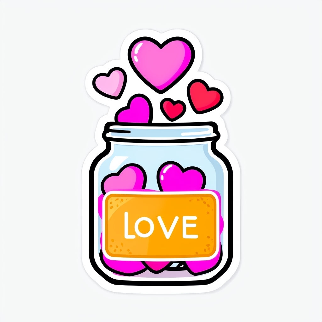 Colorful Cartoon Love Jar with Hearts Illustration Sticker