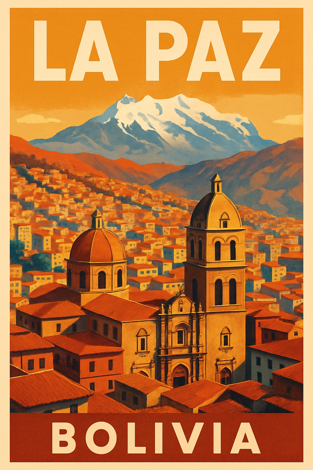 Vintage La Paz Bolivia Travel Poster with Stunning Architecture