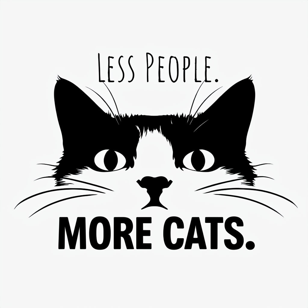 Less People More Cats Minimalist Black Cat T-Shirt