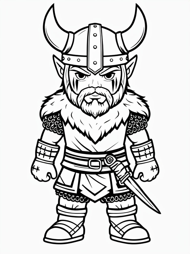 Fierce Viking Character Line Art for Coloring Book Pages