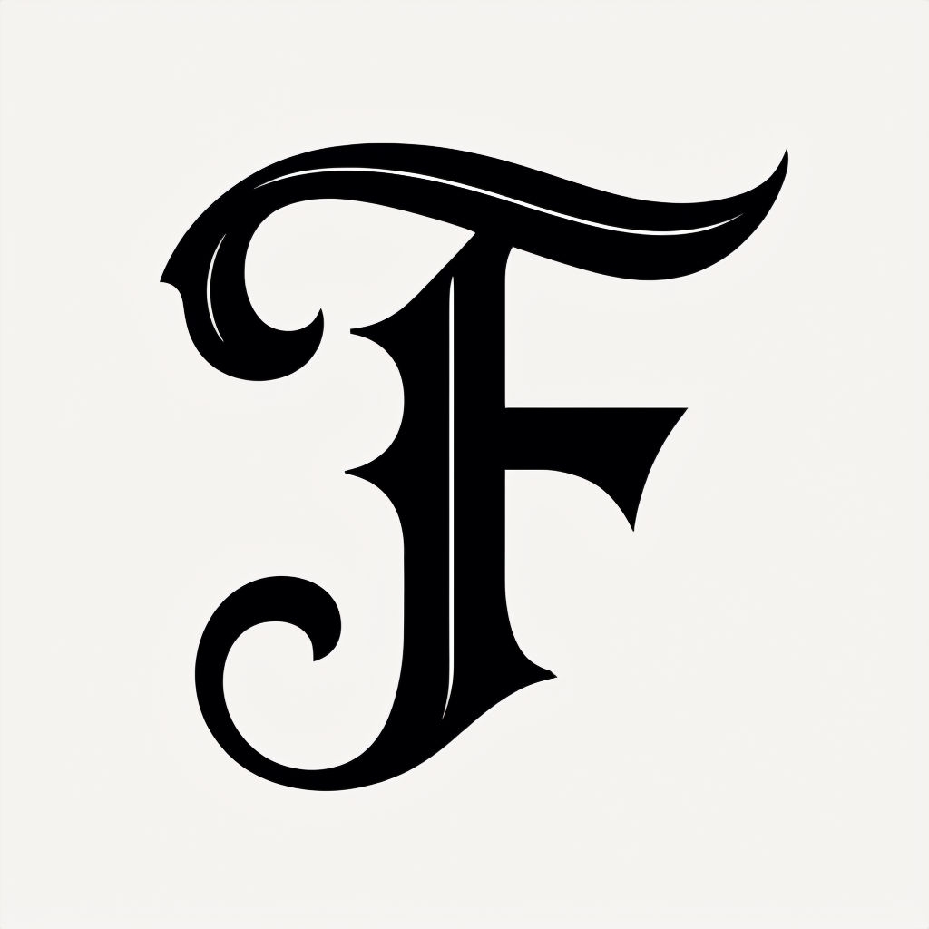 Ornate Black Letter F Design on Off-White Background Monogram