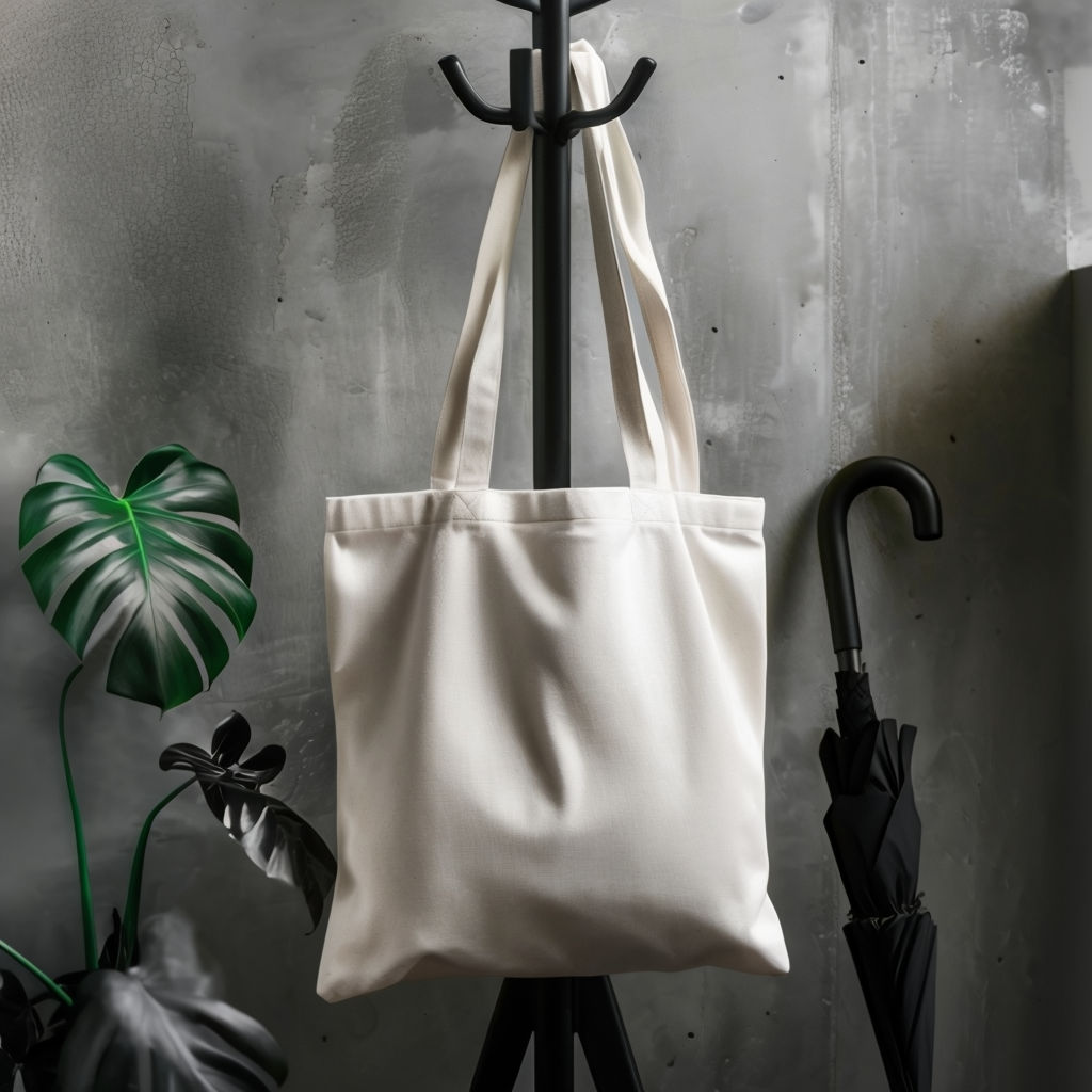 Minimalist White Canvas Tote Bag Mockup with Urban Touches