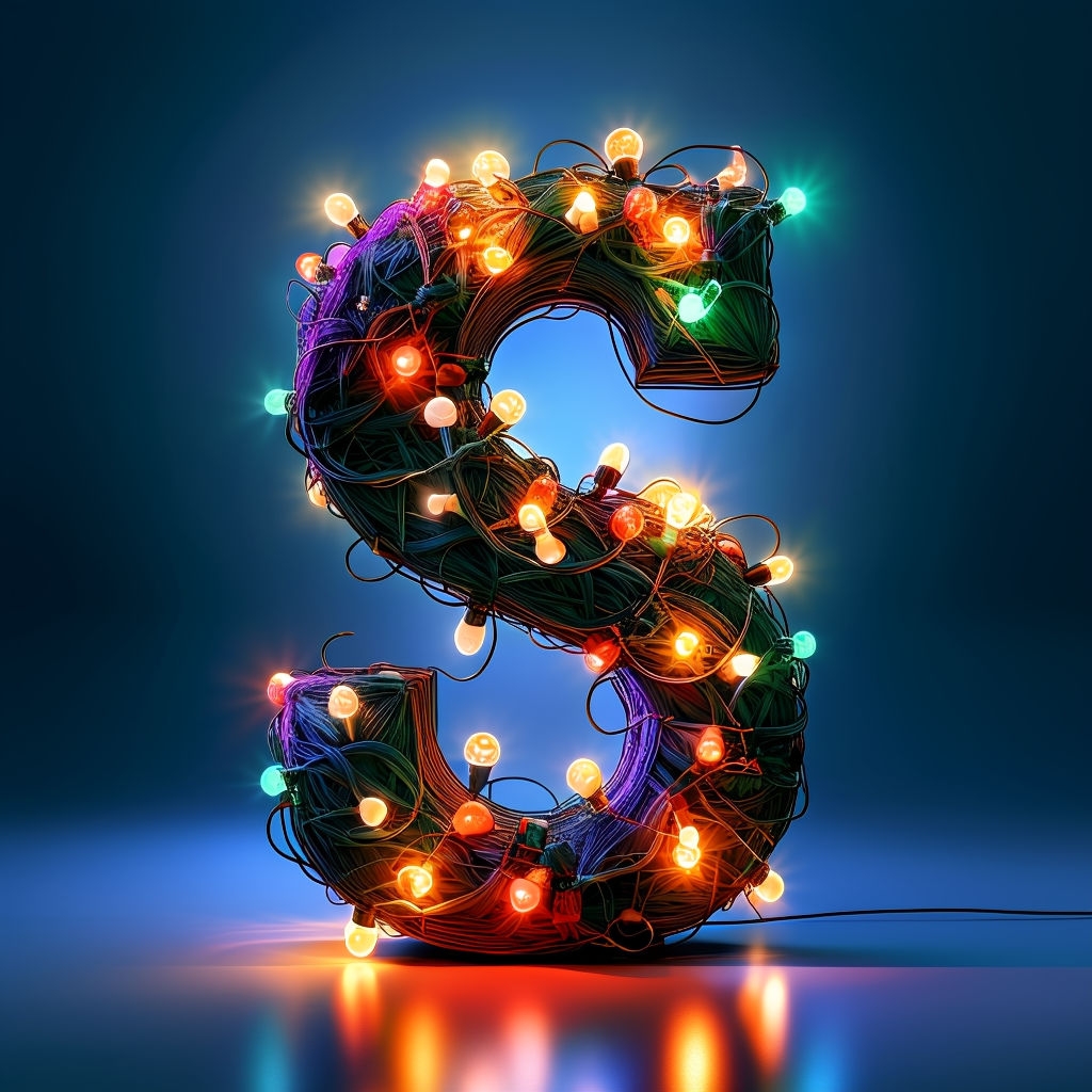 Festive Dark Green Wire 'S' with Colorful Lights Artwork Monogram