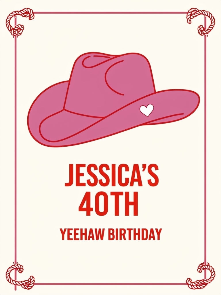 Minimalist Pink Cowgirl Birthday Poster for Jessica's 40th Event Sign