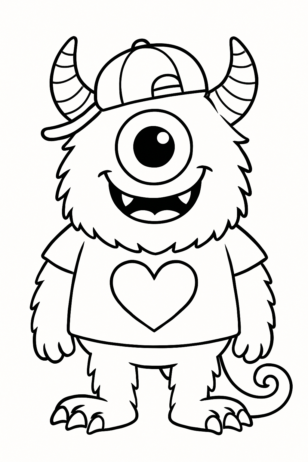Friendly Cartoon Monster Character Line Drawing Coloring Page