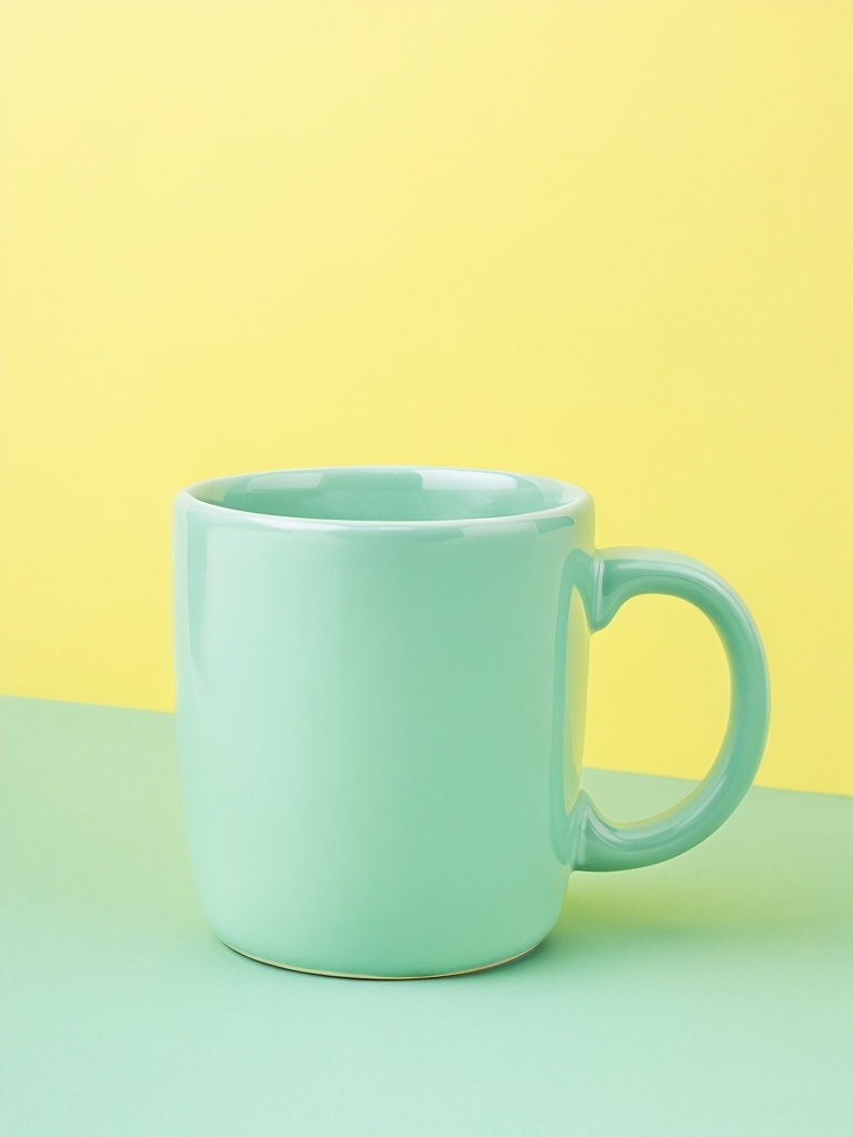 Playful Mint Green Coffee Mug on Yellow Background Mockup