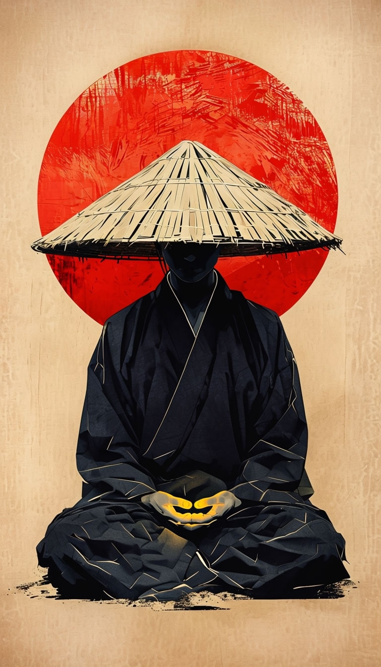 Meditative Figure with Red Circle Abstract Minimalist Art Mobile Wallpaper