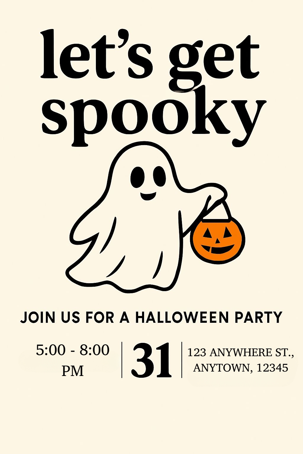 Friendly Ghost Halloween Party Invitation with Pumpkin Bag Card