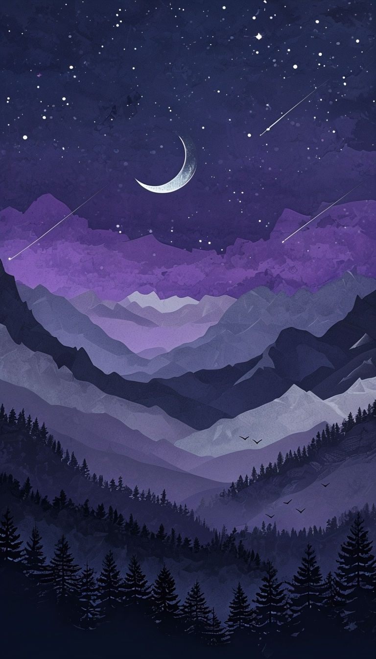 Serene Nighttime Mountain Landscape with Starry Sky Mobile Wallpaper
