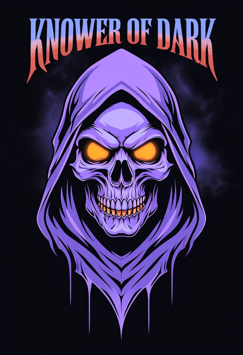 Menacing Skull with Glowing Eyes and Gothic Text T-Shirt