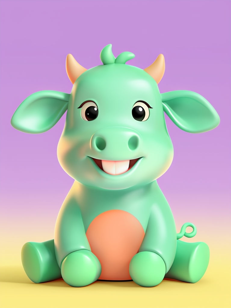 Adorable 3D Cartoon Cow Toy with Playful Expression Art