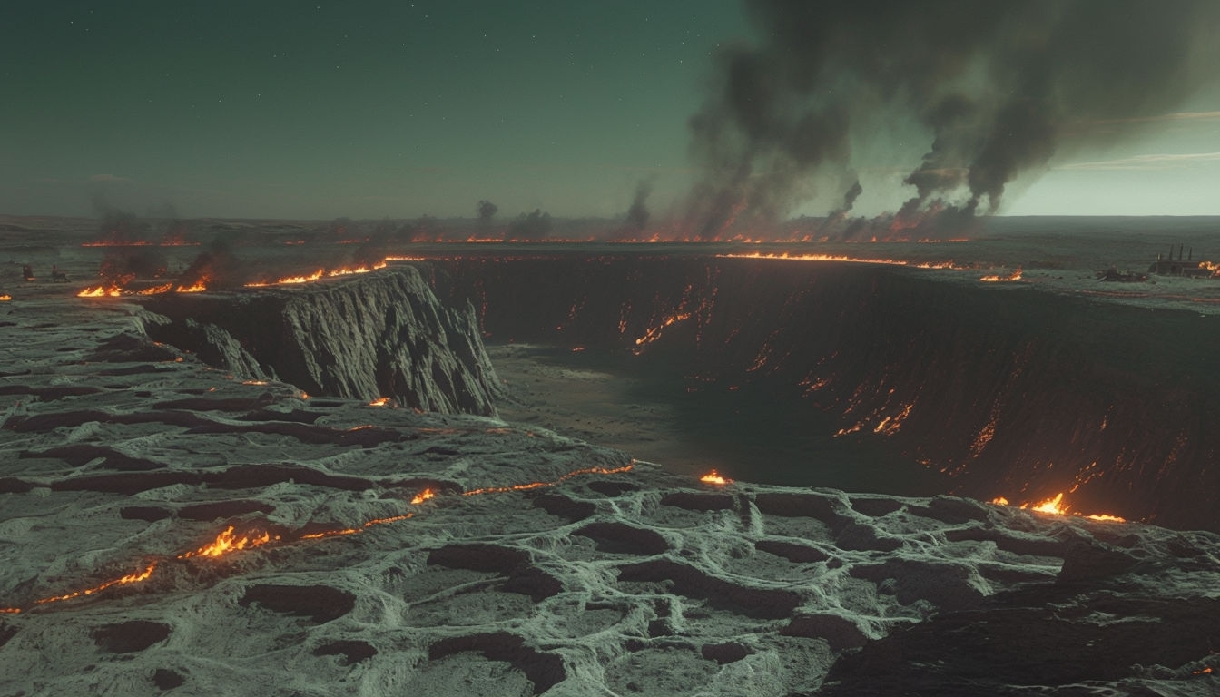 Dramatic Alien Desert Landscape with Fiery Terrain Background