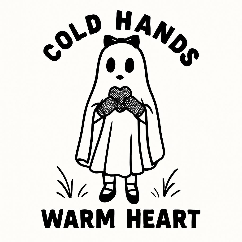 Friendly Cartoon Ghost with Bow and Heart Gloves Sticker