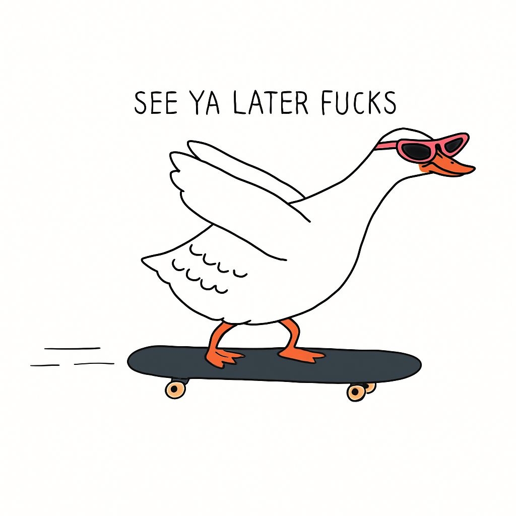 Cool Cartoon Duck on Skateboard with Sunglasses Sticker