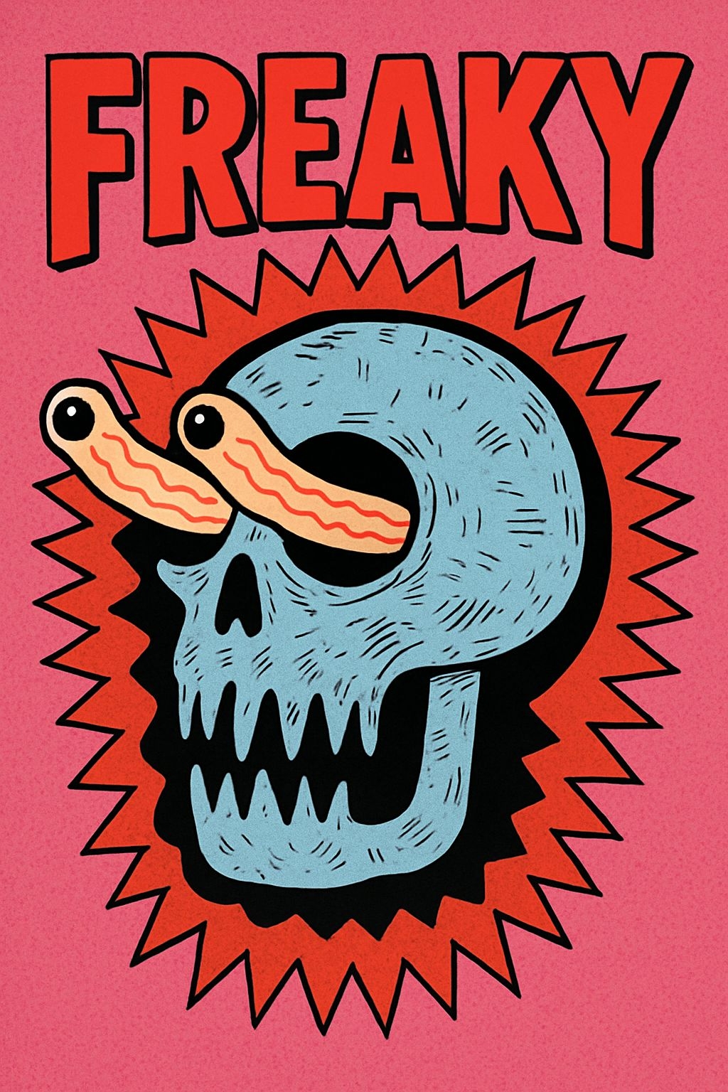 Freaky Pastel Skull with Bacon Eyes Pop Art T-Shirt