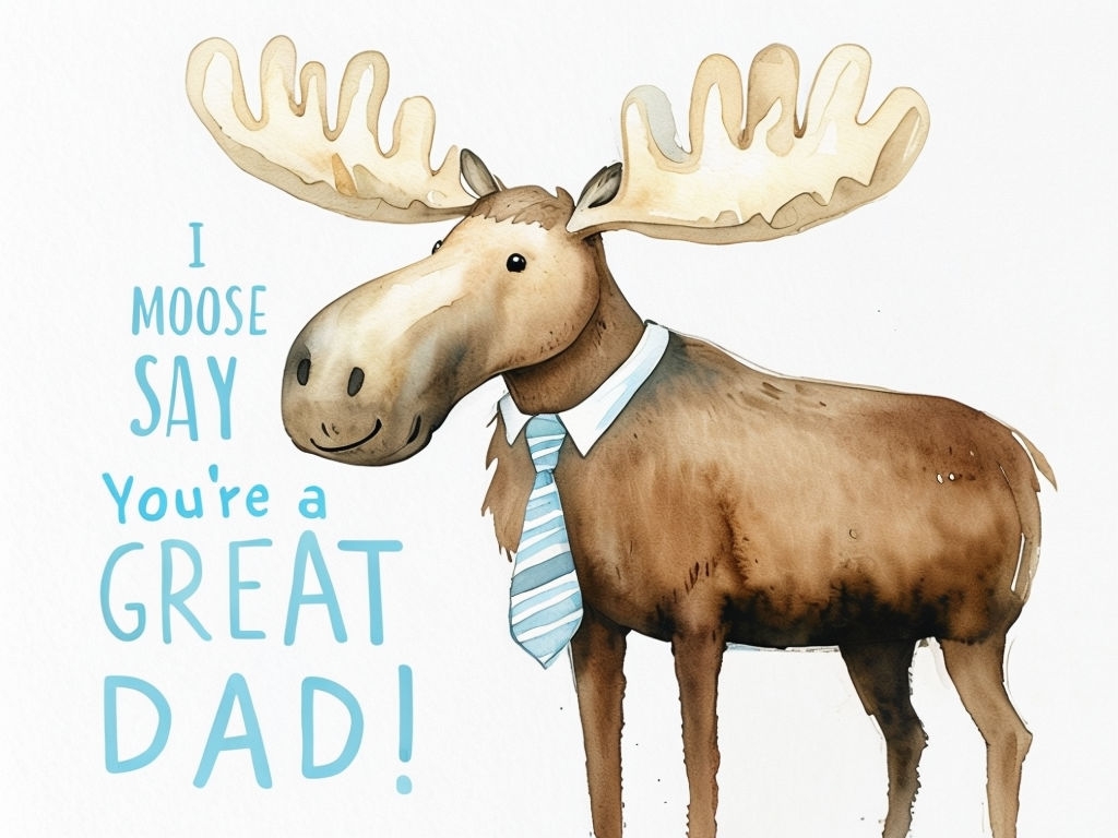 Whimsical Moose Illustration for Great Dad Card Design Cards & Invites