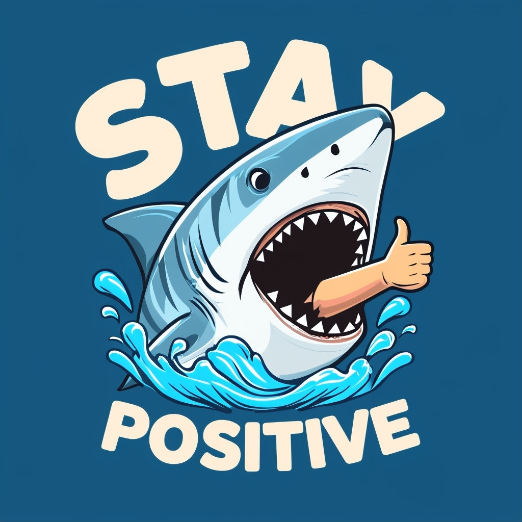 Cheerful Shark with Positive Vibes Cartoon Illustration T-Shirt