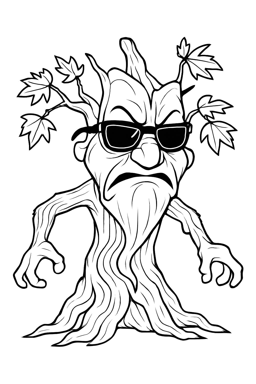 Angry Cartoon Tree Character Illustration for Coloring Book Pages