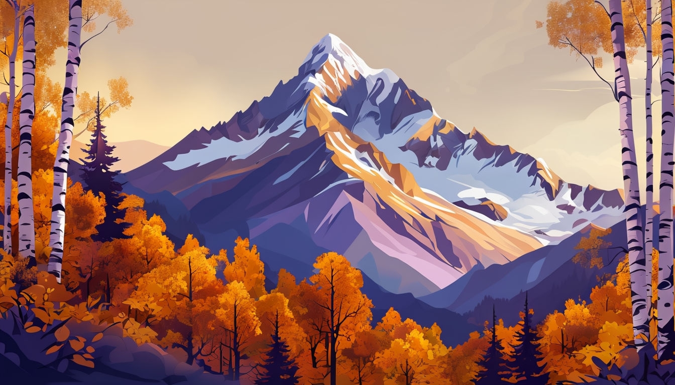 Majestic Autumn Mountain Landscape Digital Illustration Background