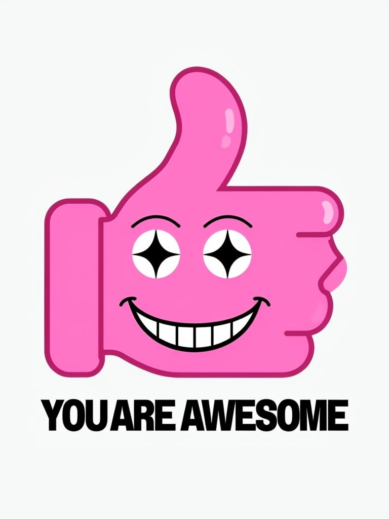 Cheerful Pink Thumbs Up You Are Awesome T-Shirt Design