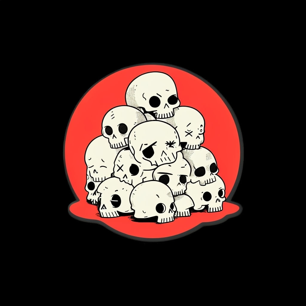 Cartoonish Skull Stack Design in Coral Red Circle T-Shirt