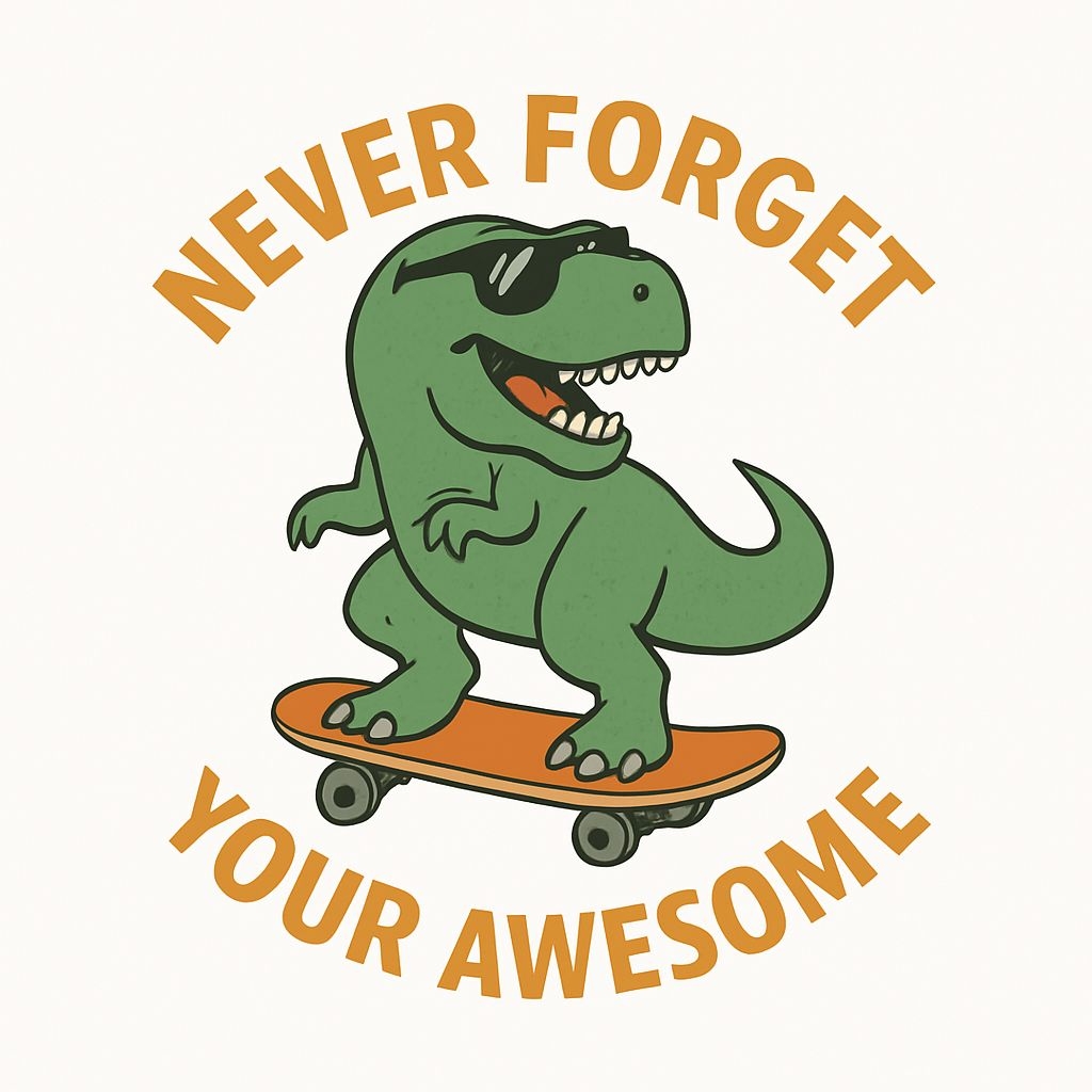 Cheerful Green Dinosaur Skateboarding with Motivational Text Sticker
