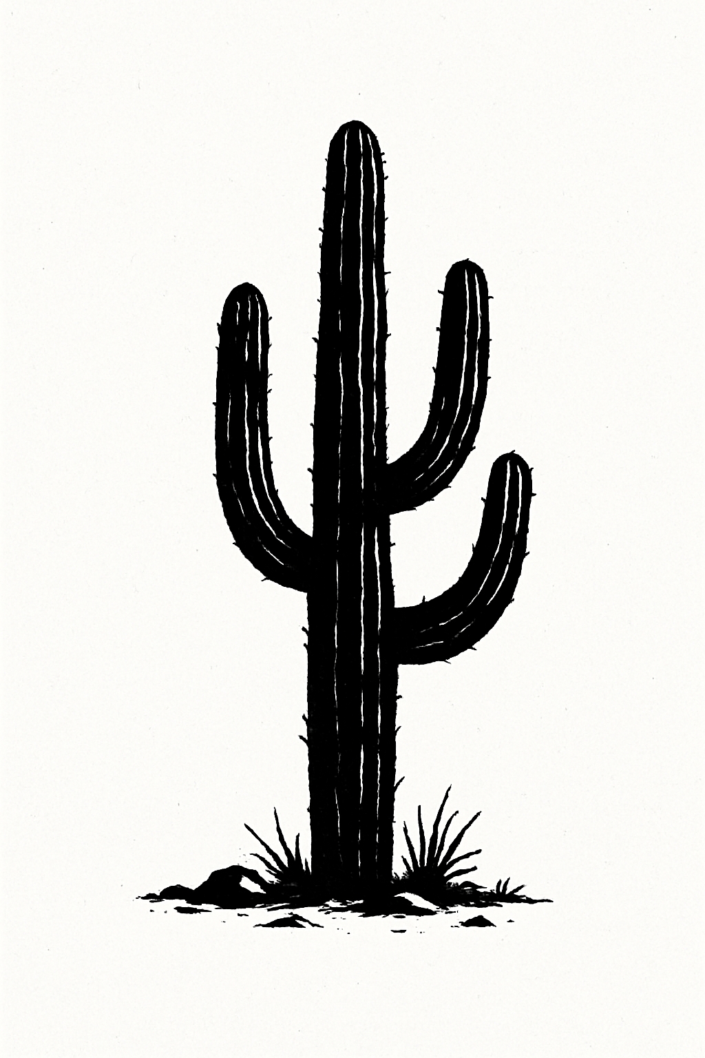 Minimalist Black Saguaro Cactus Illustration T-Shirt