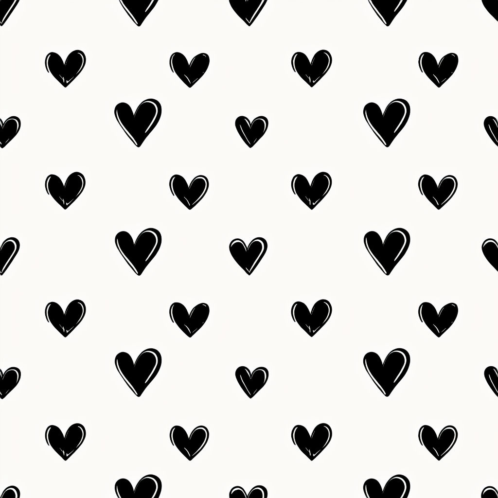 Charming Minimalist Black Hearts Pattern on Light Beige Background Seamless Pattern