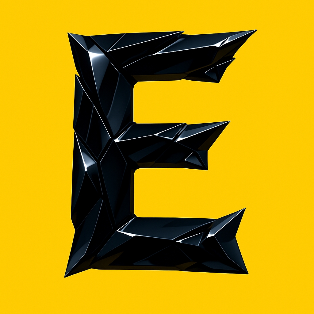 Stylish Glossy Black 'E' Monogram on Vibrant Yellow Background Monogram
