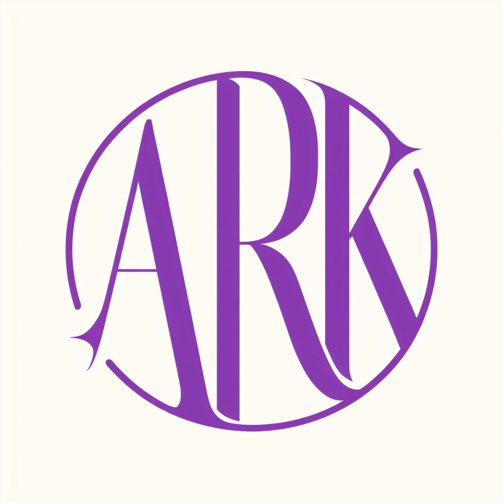 Elegant Circular ARK Logo Design in Rich Purple on Ivory Background Monogram