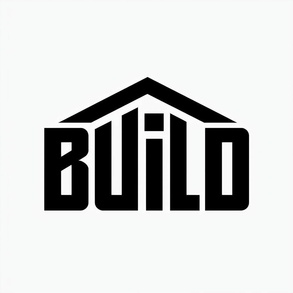Bold Black and White BUILD Logo Design with Geometric Elements Logo