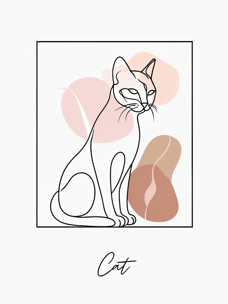 Minimalist Cat Line Drawing with Soft Pastel Shapes T-Shirt