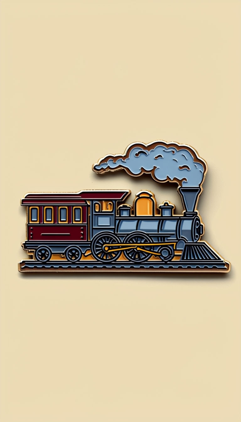 Vintage Steam Locomotive Illustration Enamel Pin Mobile Wallpaper