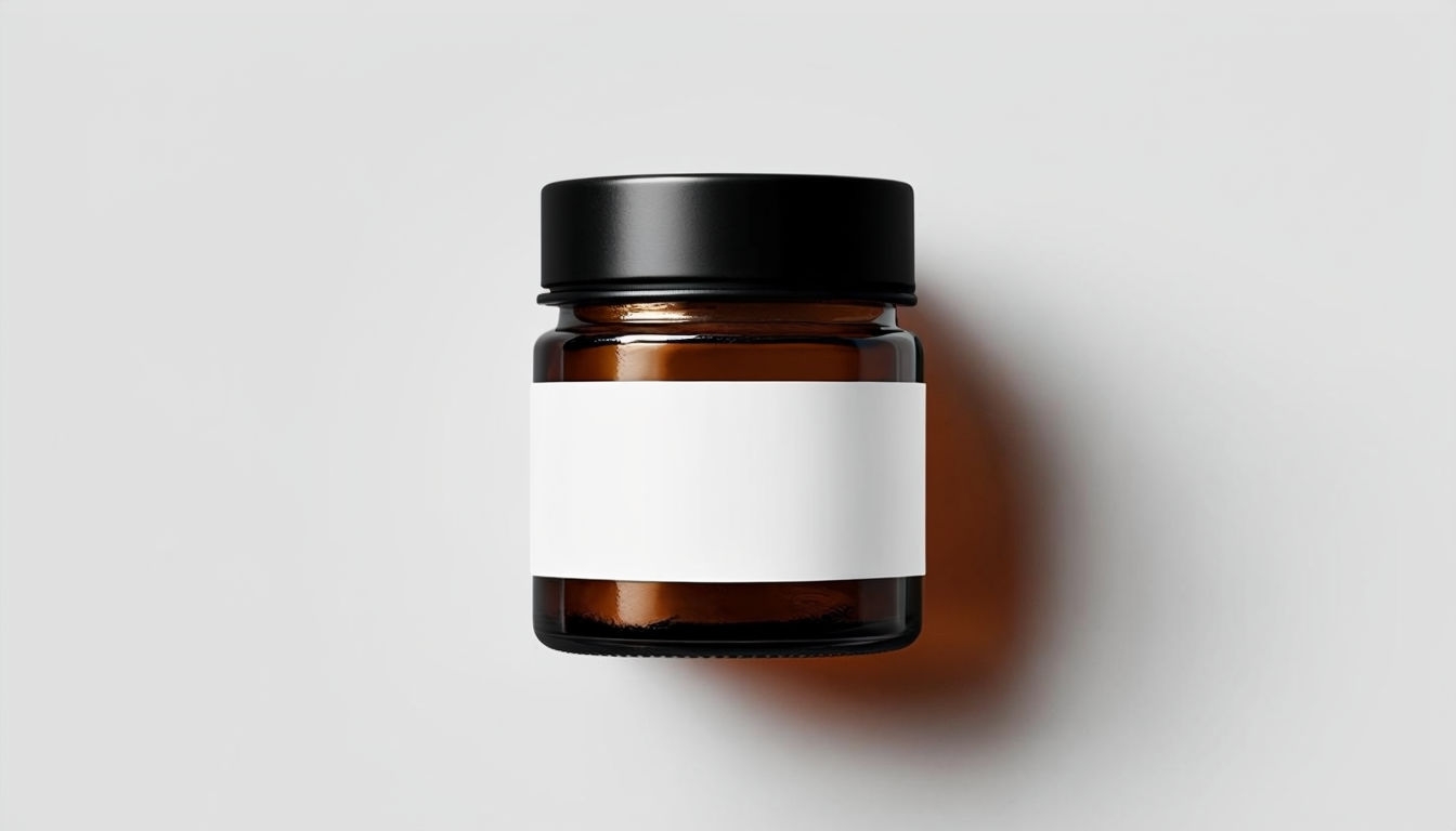 Elegant Amber Glass Jar with Matte Black Lid Mockup