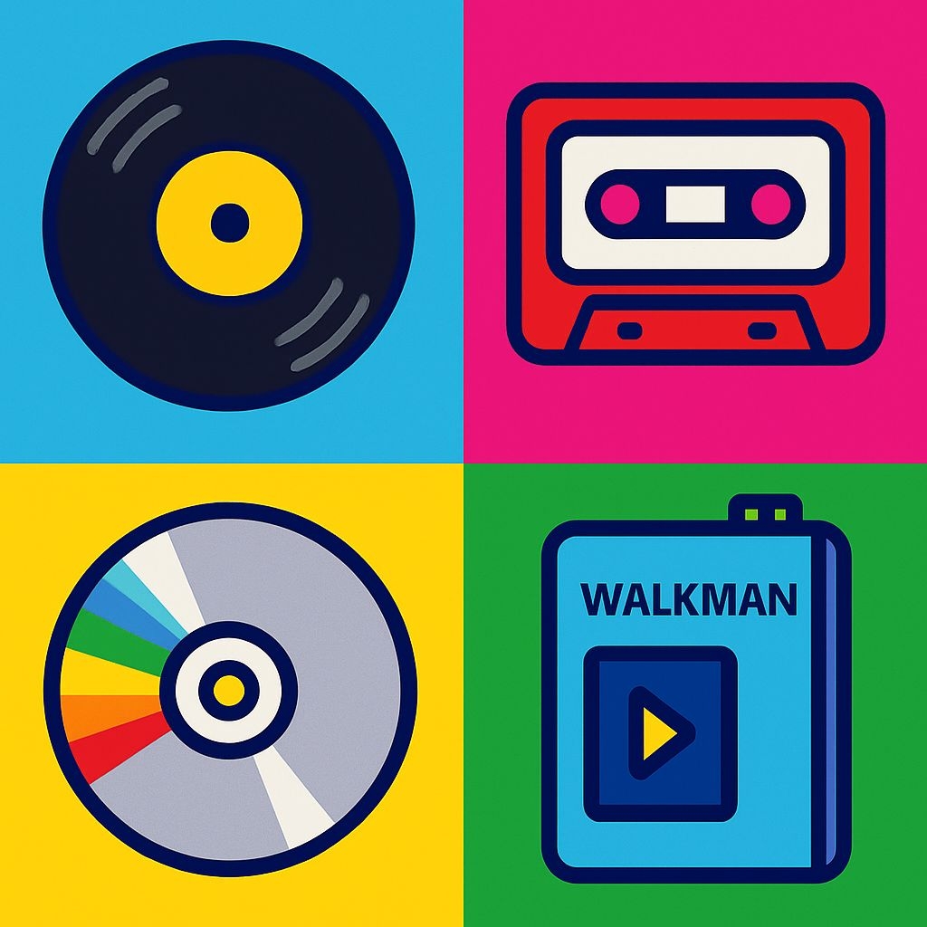 Colorful Minimalist Music Icons in 2x2 Grid Layout Sticker