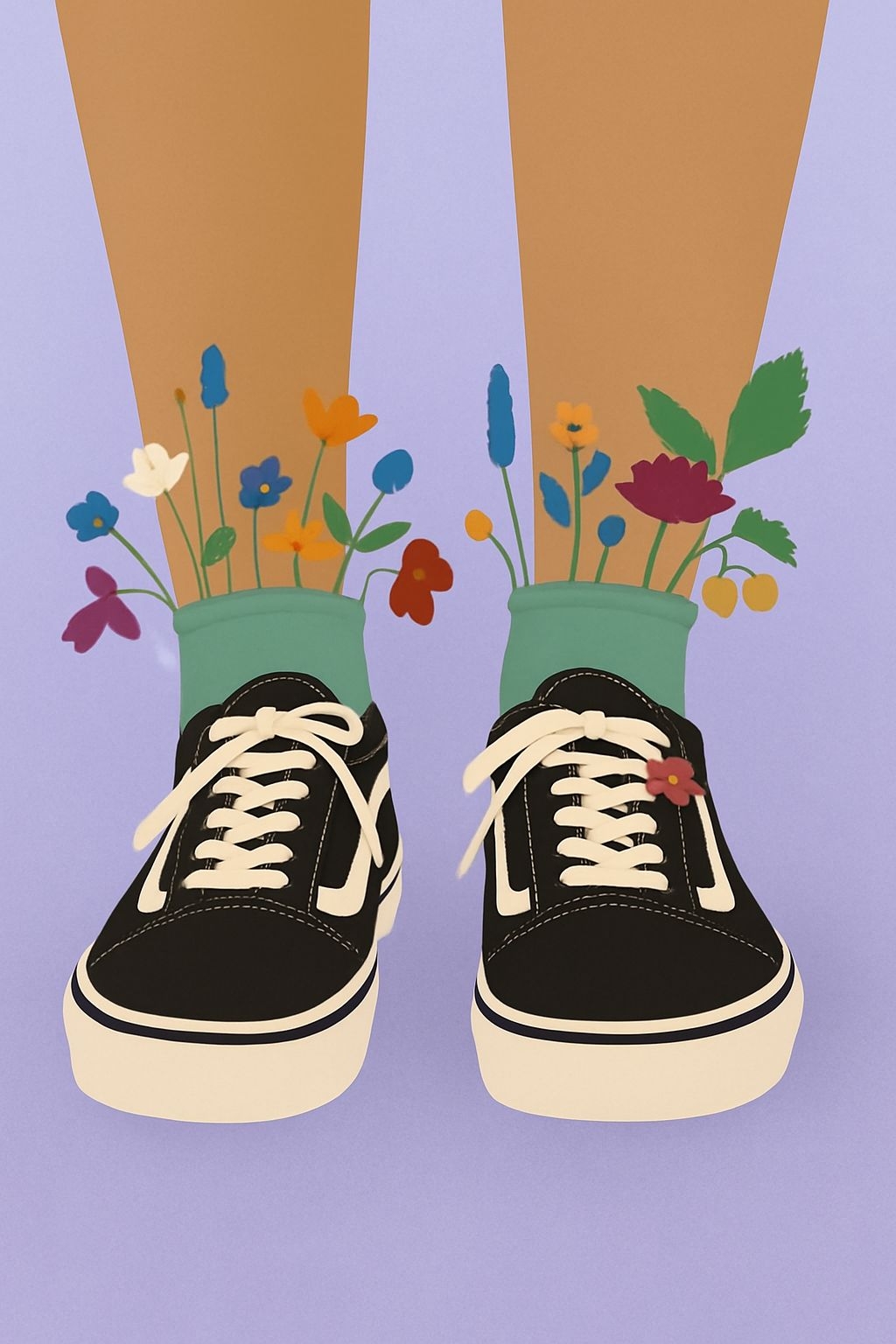 Whimsical Floral Sneakers and Socks Digital Illustration Art