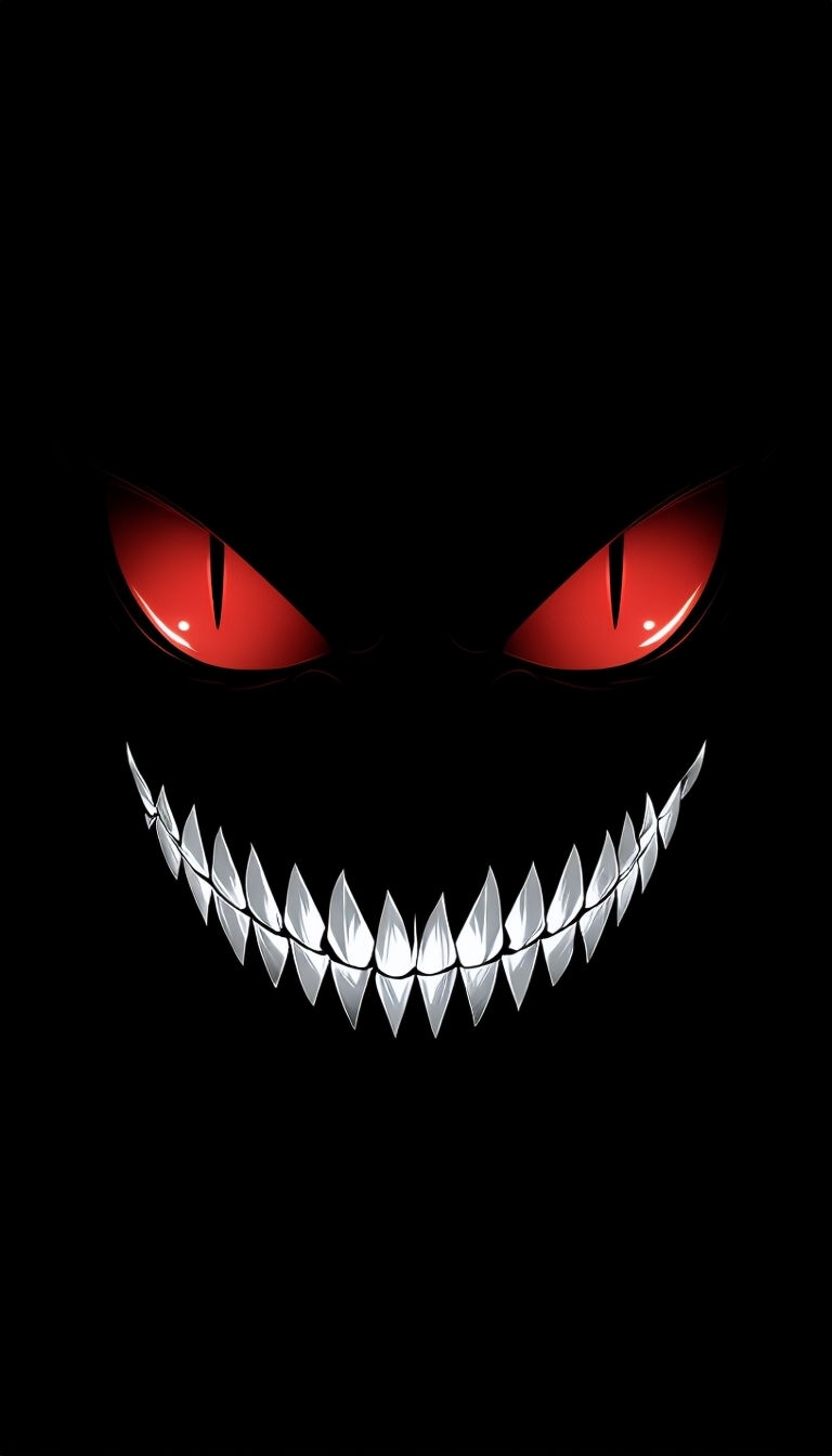 Sinister Glowing Red Eyes Ominous Face Illustration Mobile Wallpaper