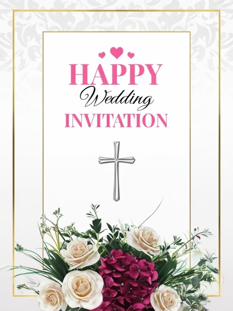 Elegant Floral Wedding Invitation with Heart Accents Card