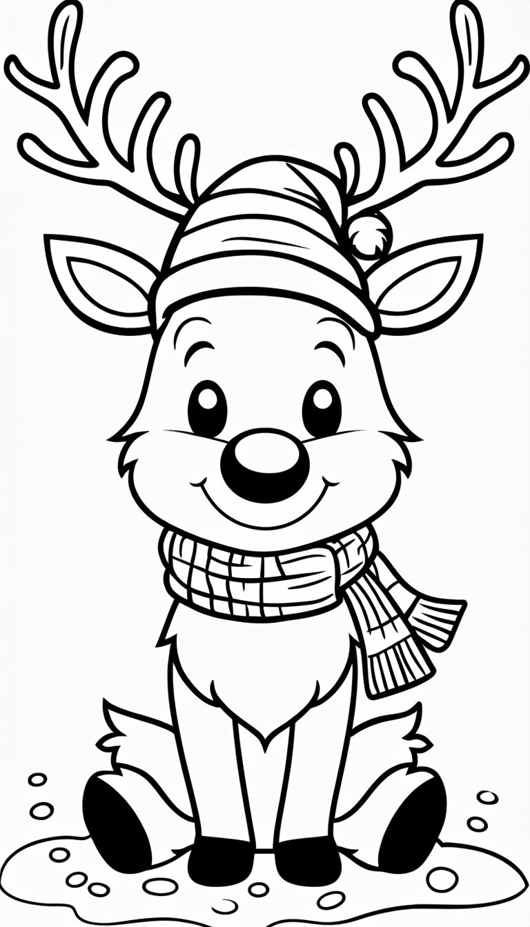 Playful Cartoon Reindeer Line Drawing for Kids Coloring Book Pages