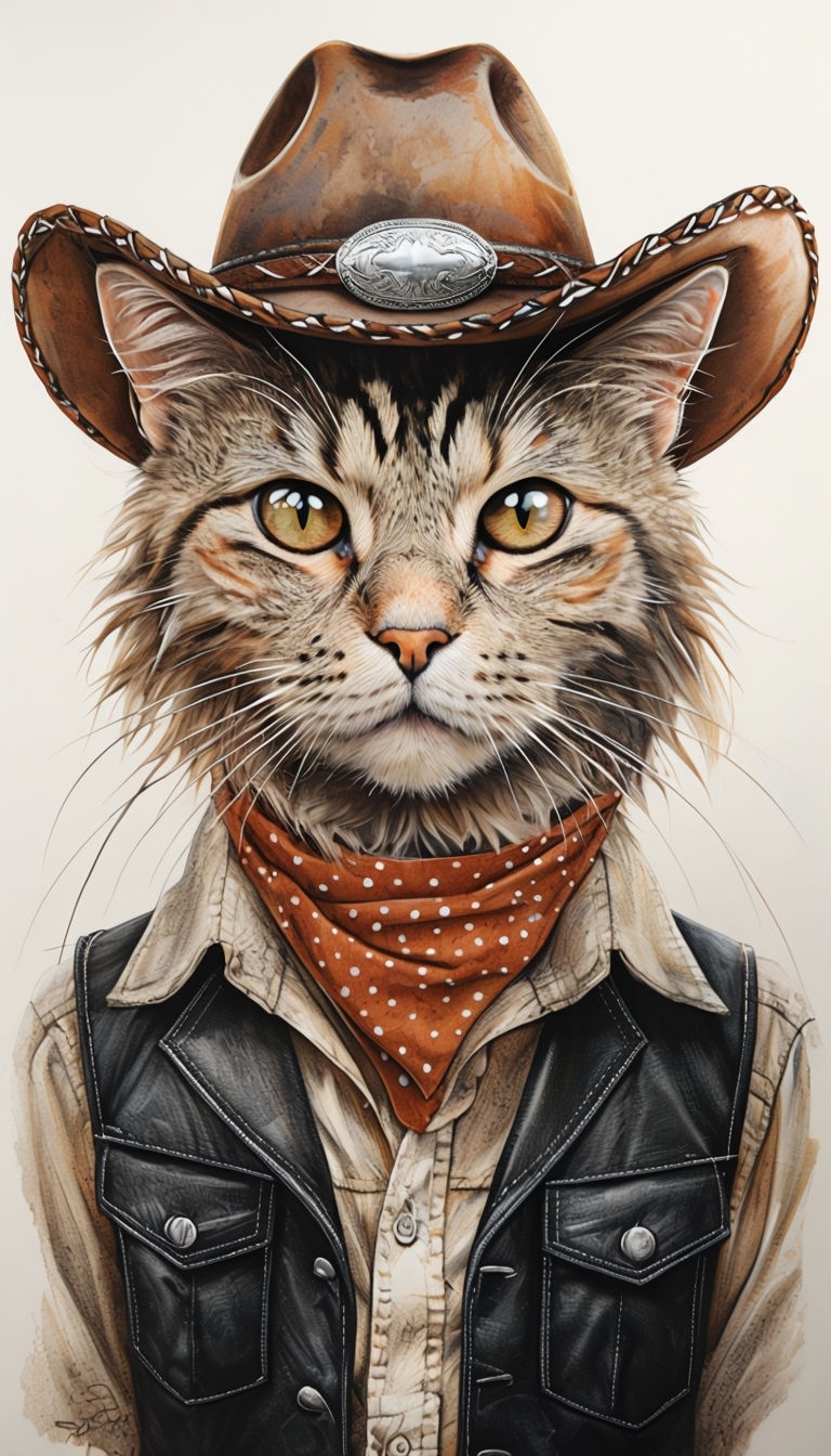 Whimsical Tabby Cat in Cowboy Attire Illustration Phone Case Cover