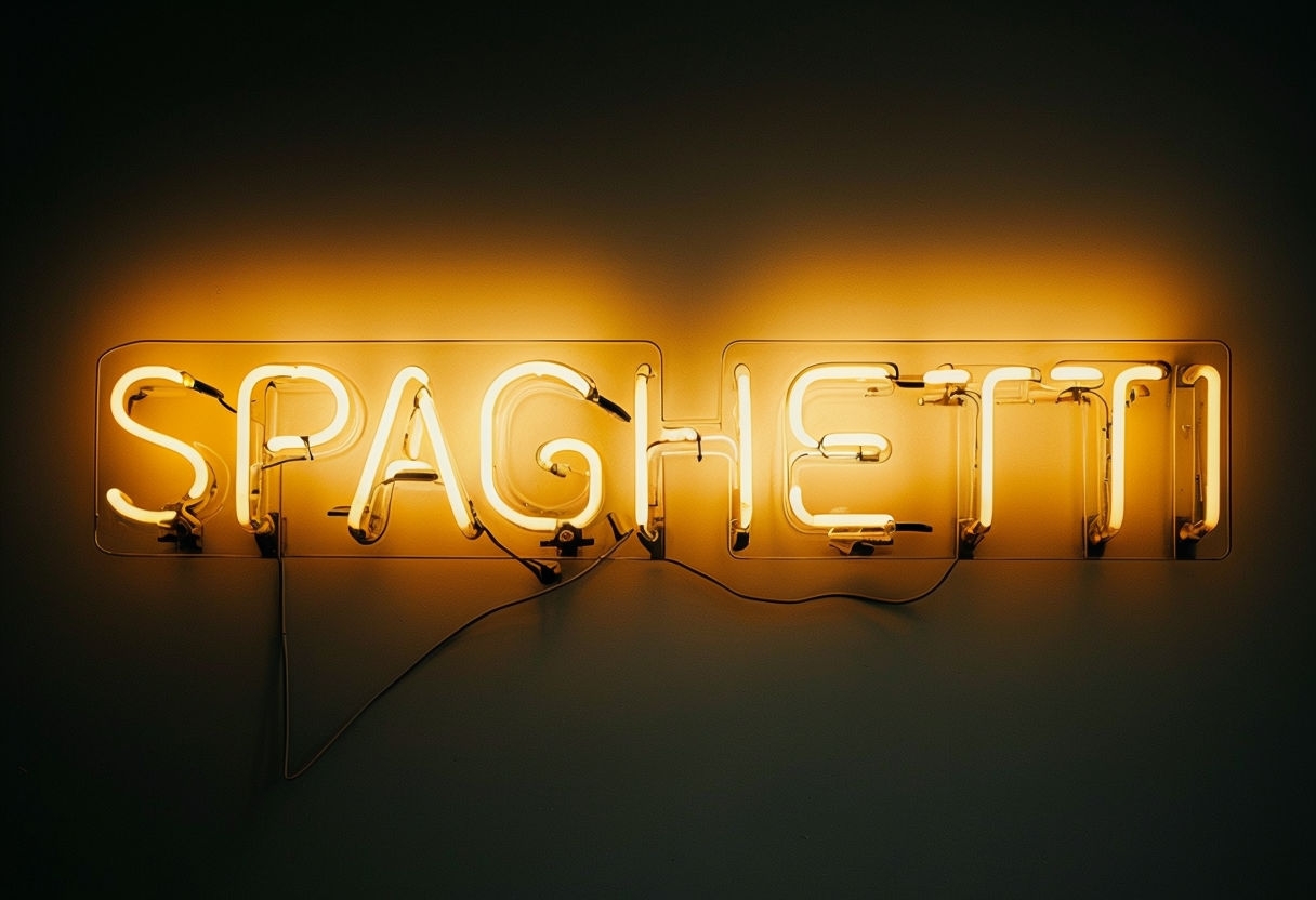 Luminous Neon SPAGHETTI Sign Hyperrealistic Photography Poster