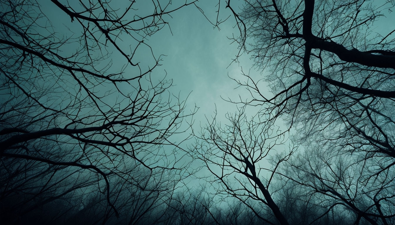 Mysterious Tree Branch Silhouettes Against Cool Sky Backgrounds