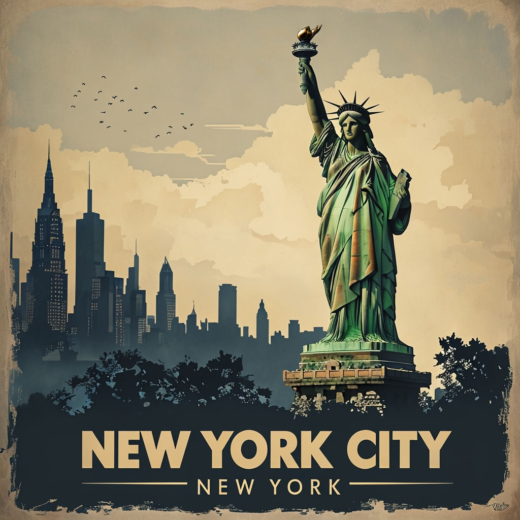 Vintage New York City Statue of Liberty Poster Art