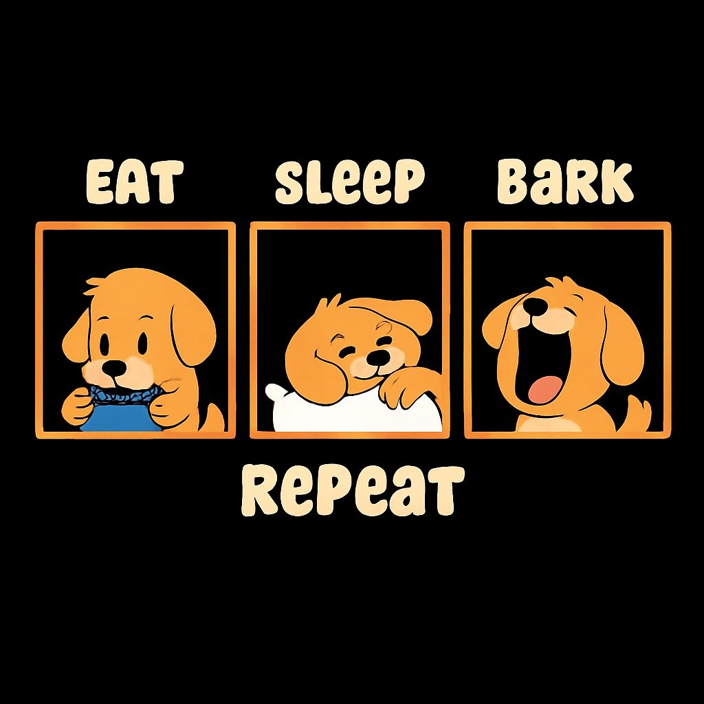 Playful Orange Puppies Eat Sleep Bark Repeat T-Shirt