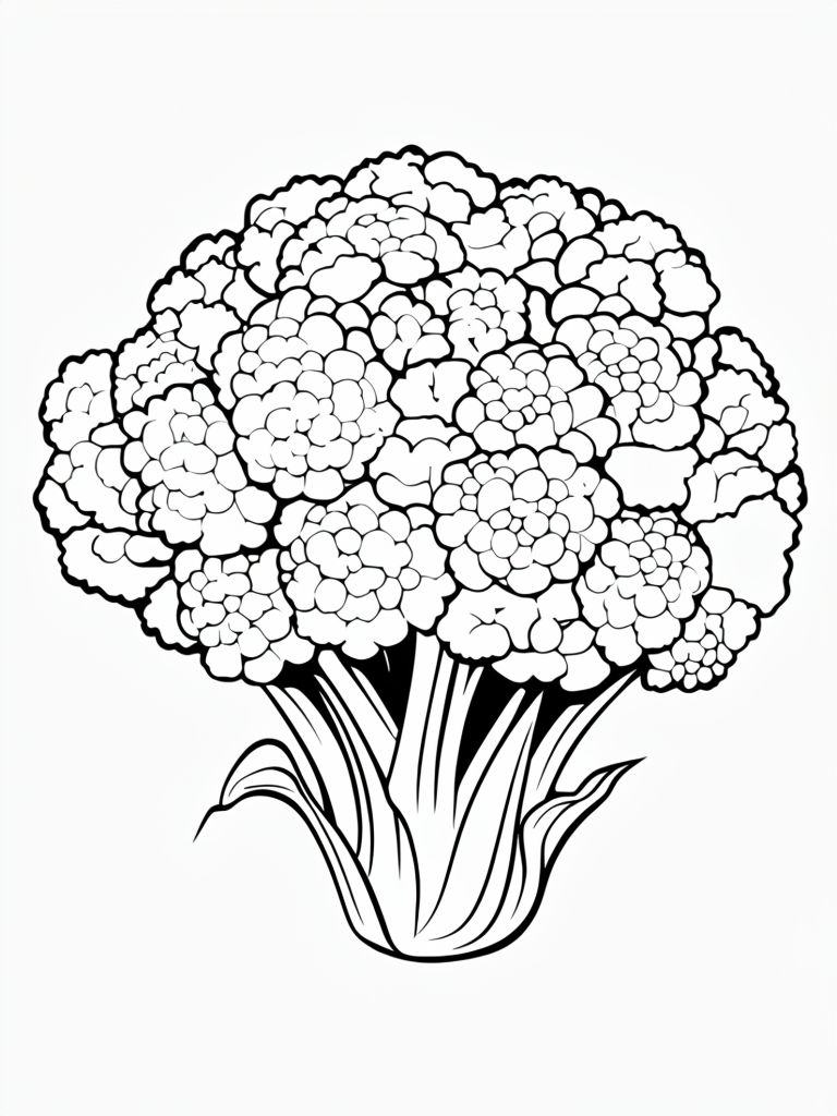 Intricate Black and White Cauliflower Line Drawing Coloring Page