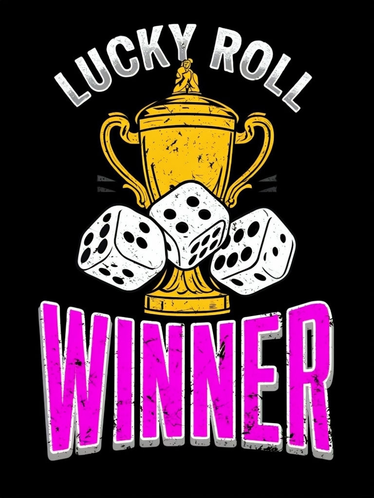 Lucky Roll Winner Trophy and Dice Digital Illustration T-Shirt